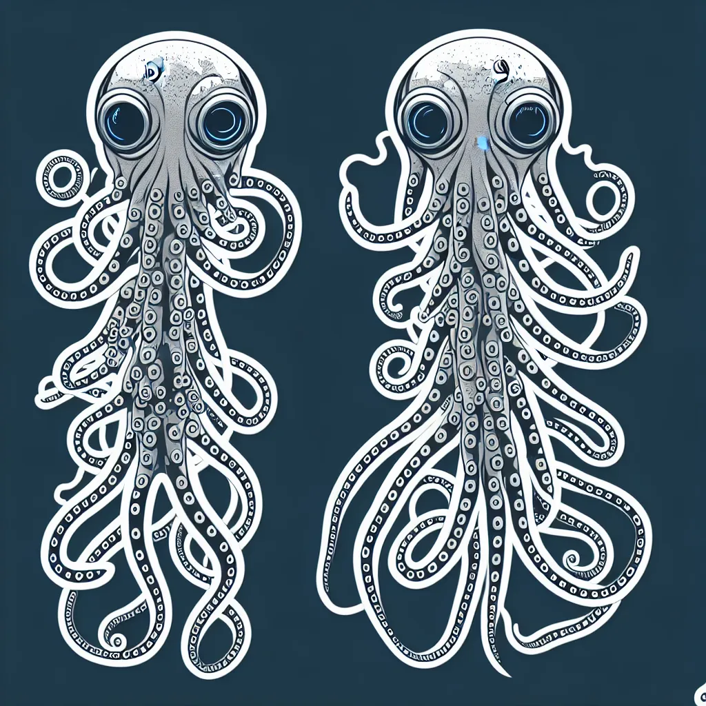 Image similar to cyborg octopus, symmetrical sticker design, vector art, 8k, trending on artstation