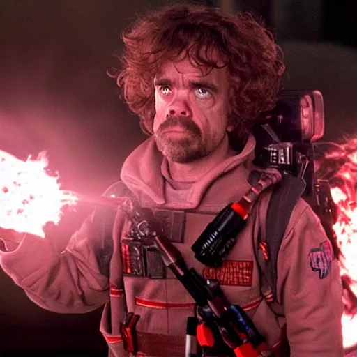 Image similar to stunning awe inspiring peter dinklage as a ghostbuster in the movie ghostbusters, movie still 8 k hdr atmospheric lighting