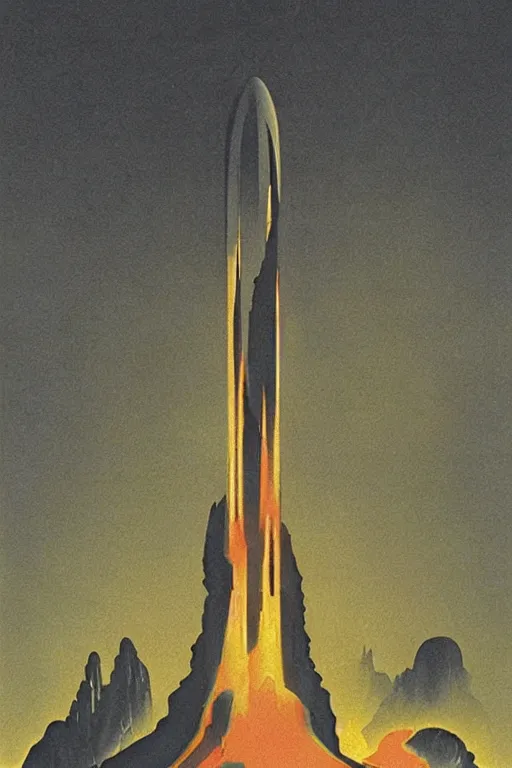 Image similar to Artwork by Chesley Bonestell of the cinematic view of the Hall of Iron Agony, Infernal, Writings.