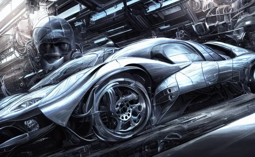 Prompt: sport car, hyperrealistic mixed media, stunning 3d render inspired art by P. Craig Russell and Barry Windsor-Smith + perfect facial symmetry + dim volumetric lighting, 8k octane beautifully detailed render, post-processing, extremely hyperdetailed, intricate futuristic mechanic parts, epic composition, grim yet sparkling atmosphere, cinematic lighting + masterpiece, trending on artstation