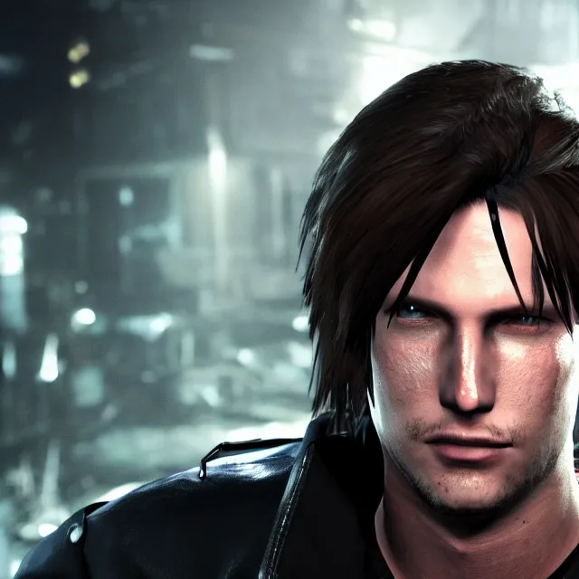 Image similar to Squall Leonhart in Resident Evil 2, unreal engine, dramatic lighting, cinematic