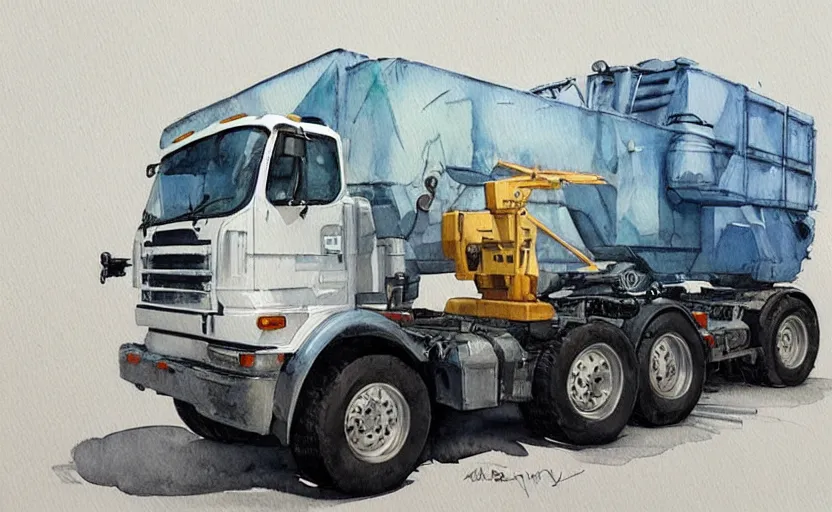 Image similar to concept art of a crane truck, pinterest, artstation trending, behance, watercolor, by coby whitmore, silver, laser light,