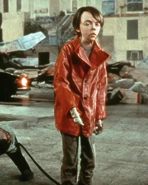 Image similar to color photo of young actor bud cort, from harold and maude, as tetsuo in american live action remake of akira, neo - tokyo, post apocalyptic, telekinesis, mutant psychic children, in the style of alex proyas, ridley scott, katsuhiro otomo