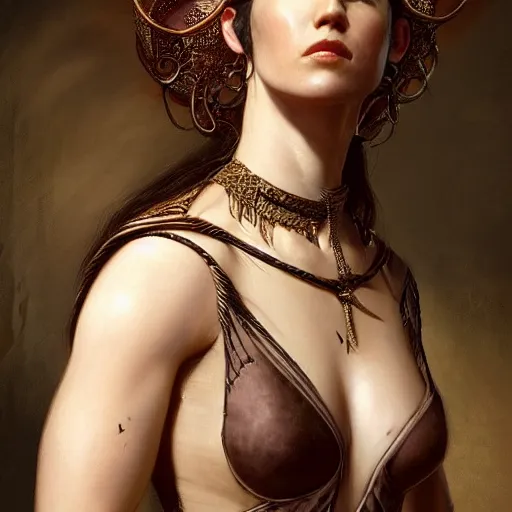 Image similar to portrait of jennifer connelly as amazon in an intricate dress by roberto ferri, fantasy, witcher, very detailed, masterpiece, 8 k