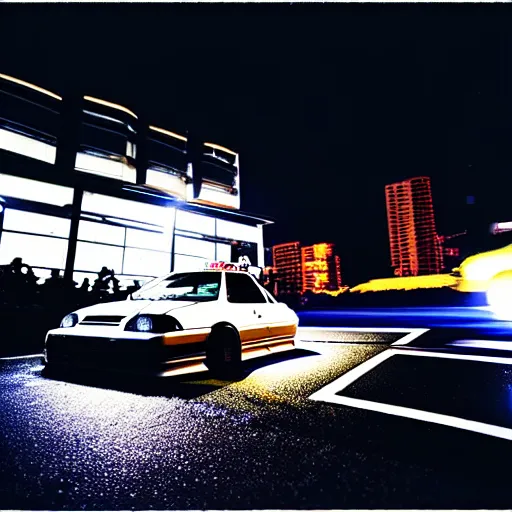 Prompt: a car JZX90 at illegal car meet, Chiba prefecture, city midnight mist lights, cinematic color, photorealistic, highly detailed, 50MM