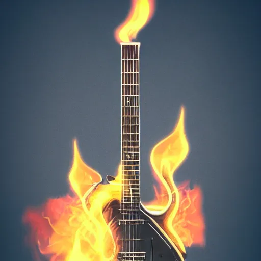 Image similar to epic guitar with flames, 3D octane render