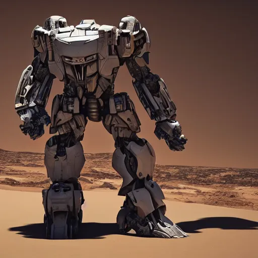 Image similar to megatron from transformers in the desert, 8 k, octane render, high details