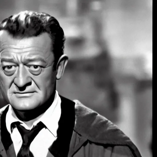 Image similar to a film still of john wayne as harry potter