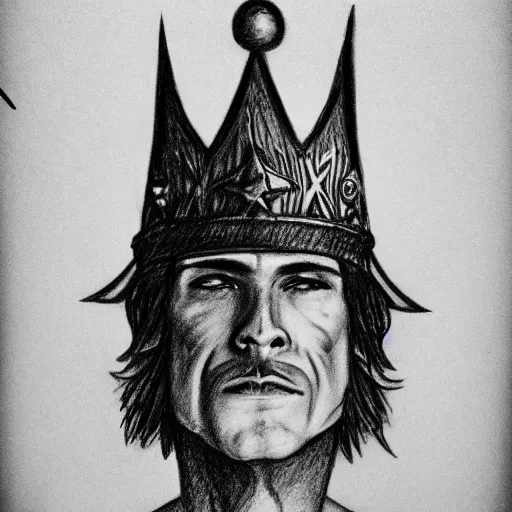 Image similar to a pencil sketch portrait of a cosmic wizard king