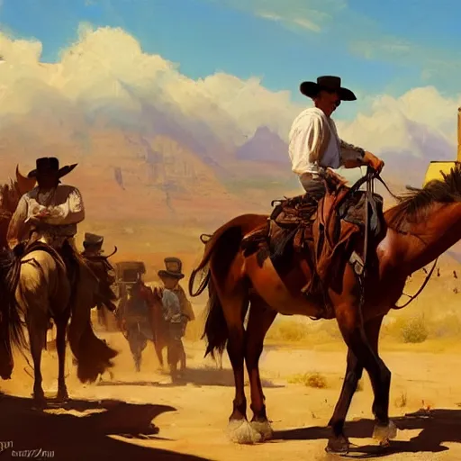 Prompt: greg manchess painting of a wild west town landscape in the year 1 8 5 0, painting, trending on artstation, by huang guangjian and gil elvgren and sachin teng