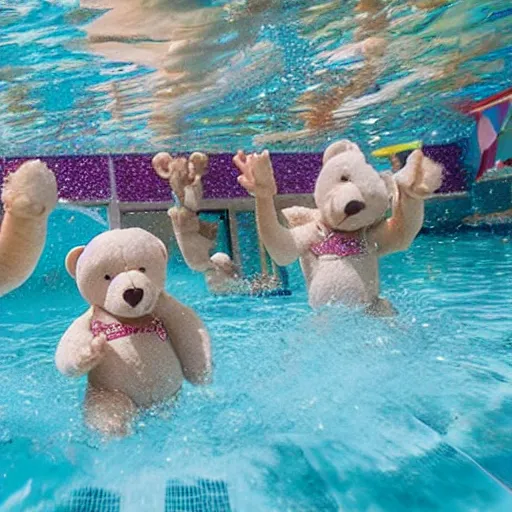 Image similar to teddy bears playing in the pool