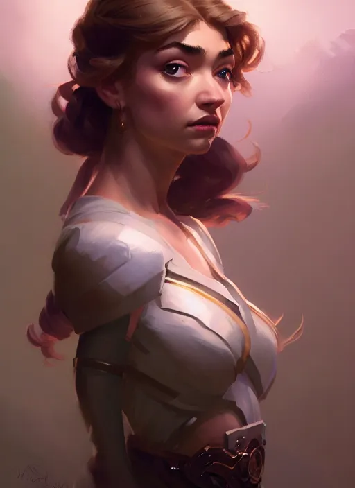 Image similar to side portrait, imogen poots, paladin, gloomhaven, soft, smooth, luminescent, by greg manchess, huang guangjian, gil elvgren, sachin teng, greg rutkowski, jesper ejsing, rhads, ilya kuvshinov, cushart krenz