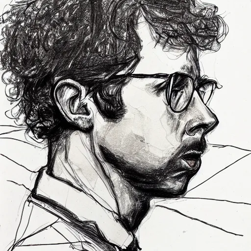 Image similar to a realistic yet scraggly portrait sketch of the side profile of a stern and sophisticated napoleon dynamite, trending on artstation, intricate details, in the style of frank auerbach, in the style of sergio aragones, in the style of martin ansin, in the style of david aja, in the style of mattias adolfsson