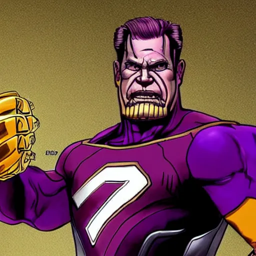 Image similar to nick saban as thanos with the infinity stones, championship rings, portrait, high detail