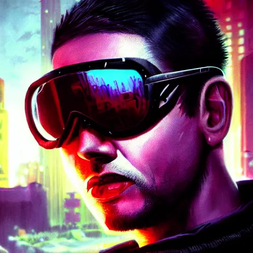 Prompt: molly millions, portrait of a badass cyberpunk mercenary, sunglasses, shoulder long hair, claws, cyberpunk, street samurai, sunset, neuromancer, cyberpunk city background, megacity, gorgeous view, depth, high detail, digital art, promotional art, movie poster, chiaroscuro painted by greg rutkowski, painted by seb mckinnon, trending on artstation