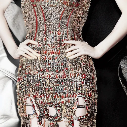 Prompt: close up of female movie star of with avant - garde dress, official versace editorial, highly detailed