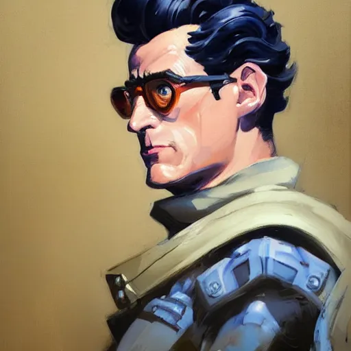 Image similar to greg manchess portrait painting of armored ghostbuster egon spengler as overwatch character, medium shot, asymmetrical, profile picture, organic painting, sunny day, matte painting, bold shapes, hard edges, street art, trending on artstation, by huang guangjian and gil elvgren and sachin teng