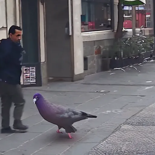 Image similar to surveillance camera footage of xavi hernandez on the street holding a pigeon