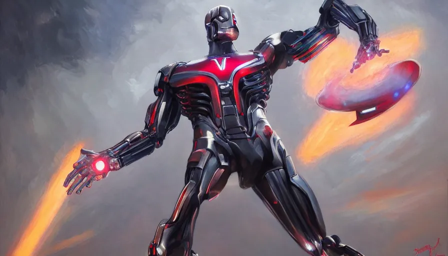 Image similar to ultron created by tesla, oil painting by jama jurabaev, dynamic pose, trending on artstation, high quality, brush stroke, for aaa game