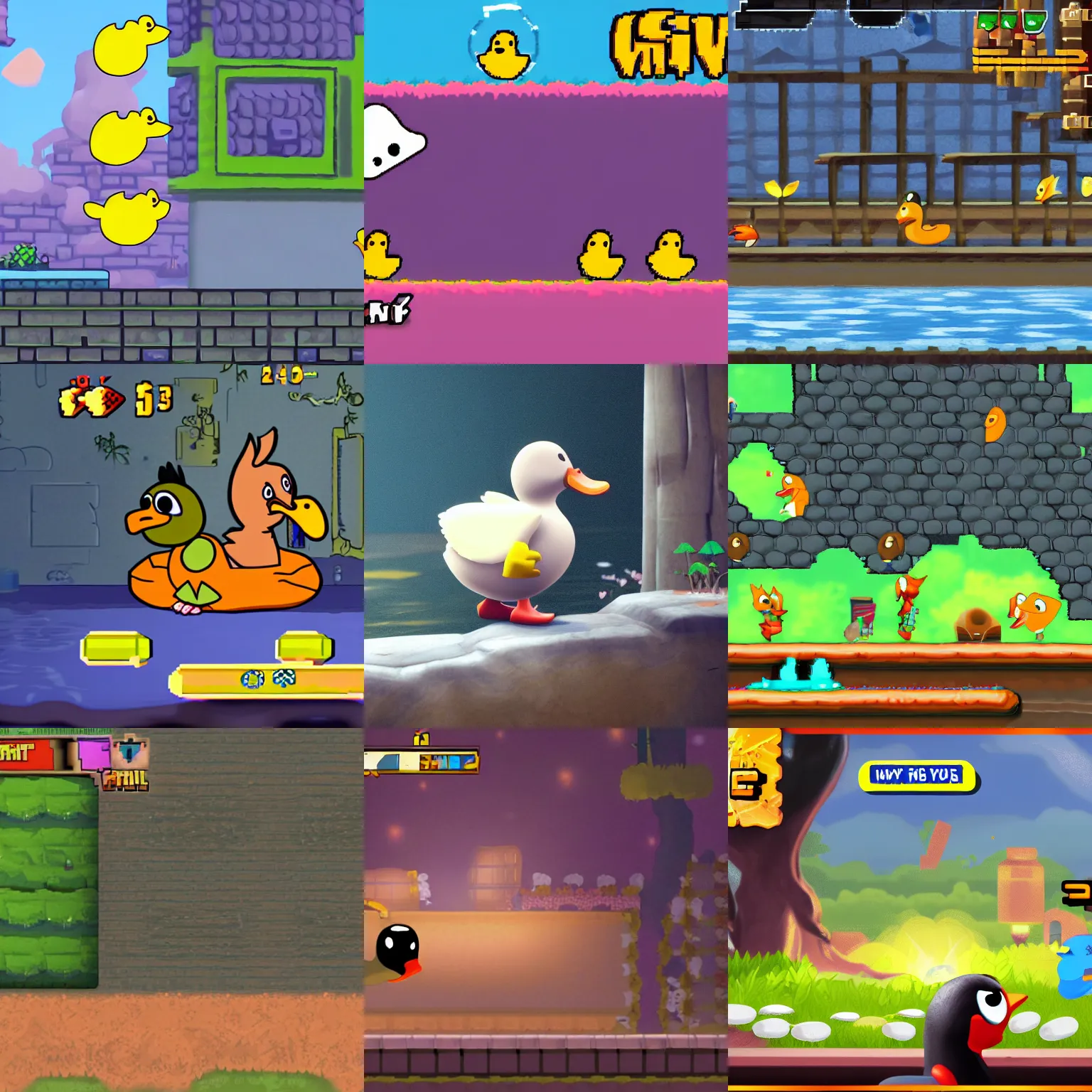 Prompt: gameplay screenshot of video game where you play as duck with depression