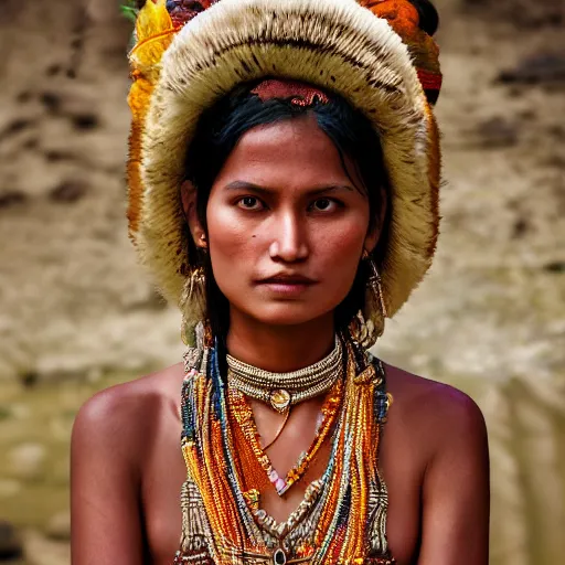 Image similar to portrait of a stunningly beautiful alluring nepalese tribal female, depth of field, zeiss lens, detailed, symmetrical, centered, fashion photoshoot, by annie leibovitz and steve mccurry, david lazar, jimmy nelsson, breathtaking, 8 k resolution, extremely detailed, beautiful, establishing shot, artistic, hyperrealistic, beautiful face, octane render