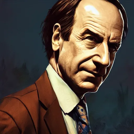 Image similar to a portrait of Saul Goodman from Breaking Bad, oil painting, Greg Rutkowski, Charlie Bowater, Beeple, unreal 5, DAZ, hyperrealistic, octane render, RPG portrait, dynamic lighting, fantasy art, beautiful face