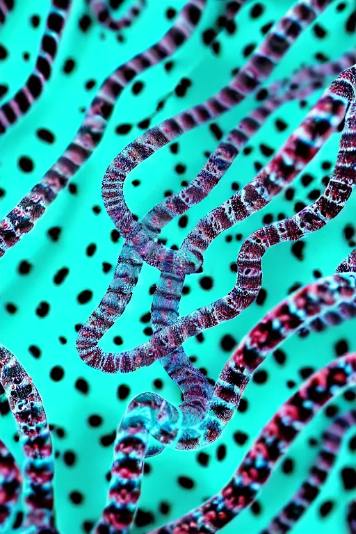 Image similar to high quality close-up photo translucent biomechanic worms! gorgeous black dots highly detailed hannah yata elson peter cinematic turquoise lighting high quality low angle hd 8k sharp shallow depth of field