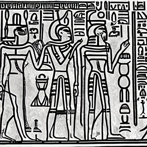 Image similar to ancient Egypt scene where jackels are taking over the city, in the style of keith harring, black and white