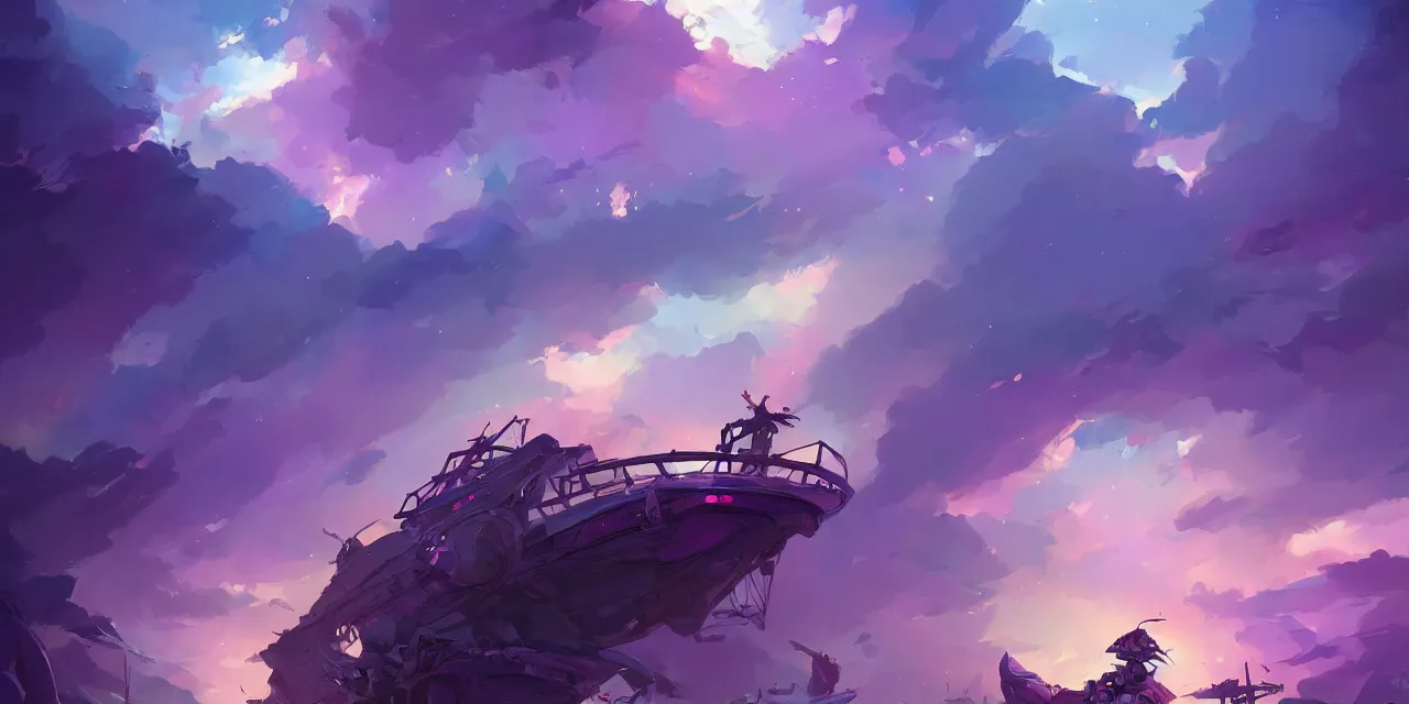 Prompt: purple and blue space background, pirate ship, behance hd artstation, style of jesper ejsing, by rhads, makoto shinkai and lois van baarle, ilya kuvshinov, rossdraws