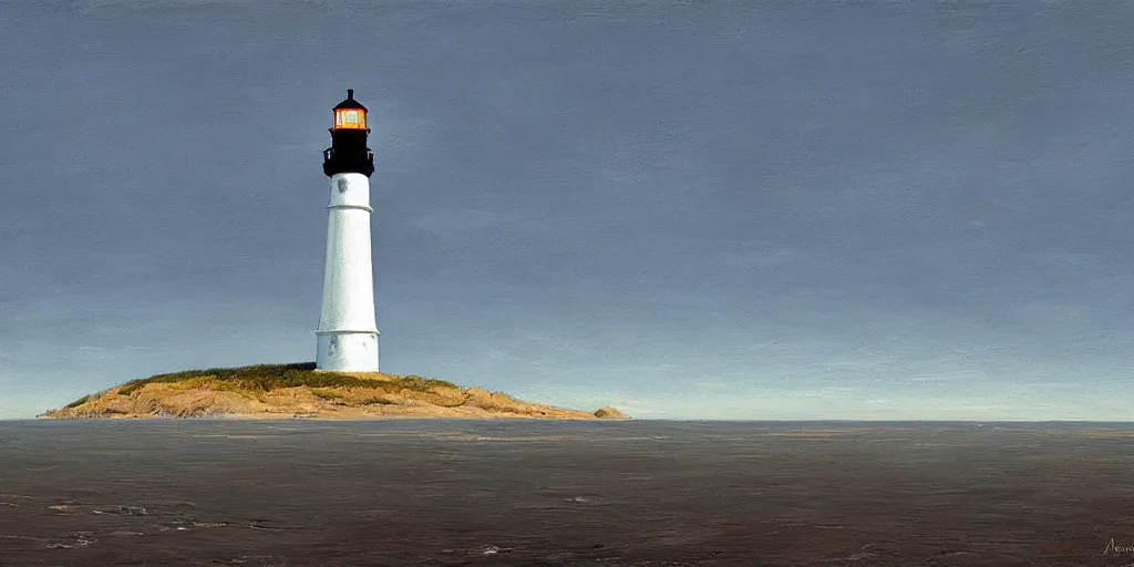 Prompt: the lone lighthouse on the cape cod national seashore by alex andreev