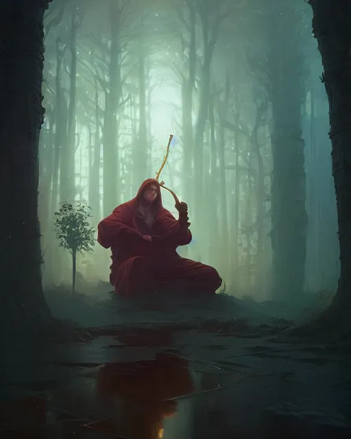 Prompt: highly detailed vfx portrait of a mage casting a blood spell, unreal engine, greg rutkowski, loish, rhads, beeple, makoto shinkai and lois van baarle, ilya kuvshinov, rossdraws, tom bagshaw, alphonse mucha, global illumination, detailed and intricate environment