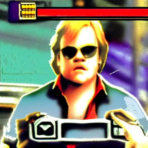 Image similar to portrait of philip seymour hoffman in double dragon video game splash screen