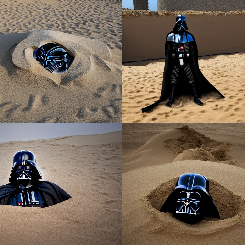 Image similar to darth vader buried in a pile of sand