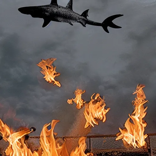 Image similar to photo of a fire spout with sharks in it, sharknado,