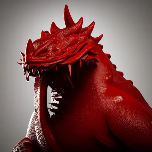 Image similar to portrait of anthropomorphic red fat dragon, no spikes, old, intricate details, octane render, unreal engine, studio light, 8 k