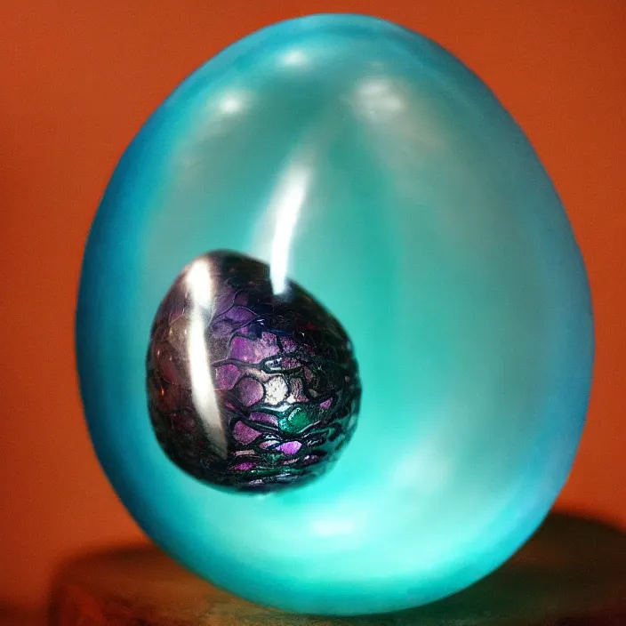 Image similar to transparent dragon egg, resin art, trending on artstation, etsy, 8k photography