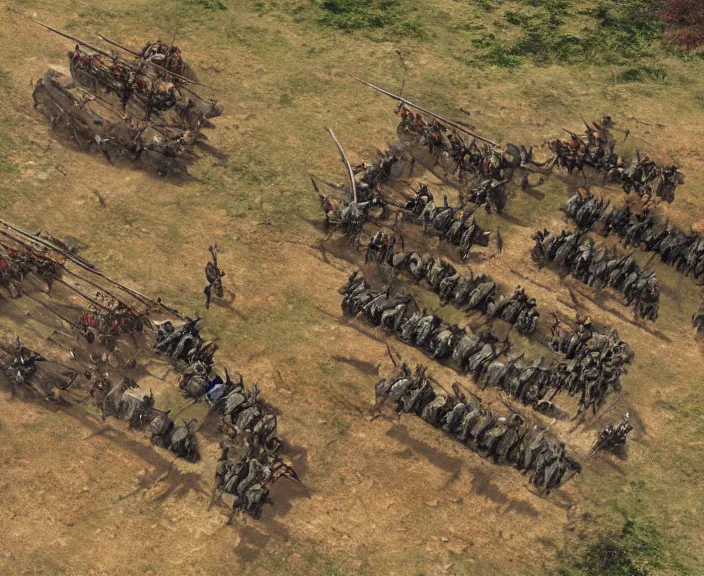 Image similar to 4 k hd, high detail photograph of historical battle, shot with sigma f / 4. 2, 2 5 0 mm sharp lens, wide shot, consistent, isometric view, volumetric lighting, high level texture render