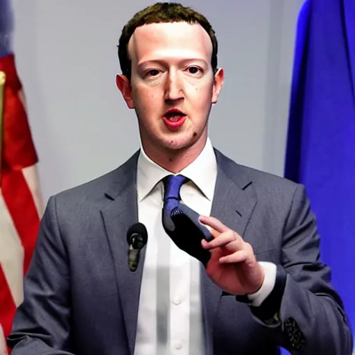 Prompt: mark zuckerburg glitching during press conference