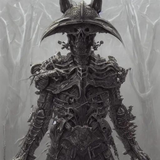 Prompt: bones and skull armor made of bones, anthropomorphic shiba inu, metal skull face, stuning 3 d render, masterpiece, glowing black aura, foggy dark graveyard, by donato giancola and greg rutkowski and wayne barlow and zdzisław beksinski, realistic face