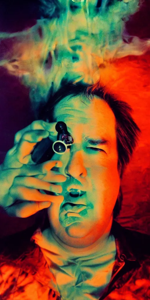 Prompt: award winning photo of bill hicks SNORTING SMOKING TRIPPING, vivid colors, happy, symmetrical face, beautiful eyes, studio lighting, wide shot art by Sally Mann & Arnold Newman