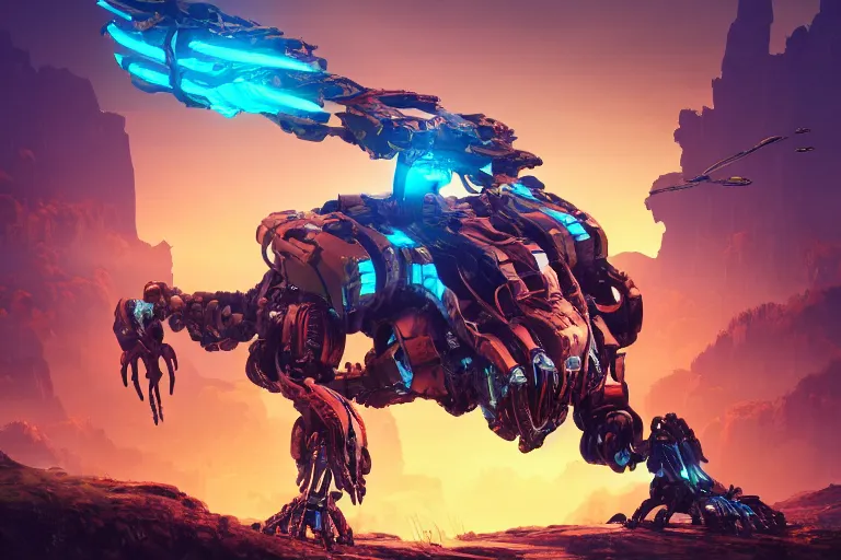 Image similar to clawstrider machine mecanical creature robot of horizon forbidden west horizon zero dawn bioluminiscence global illumination ray tracing hdr fanart arstation by ian pesty and alena aenami artworks in 4 k