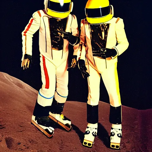 Image similar to daft punk rollerblading on the moon