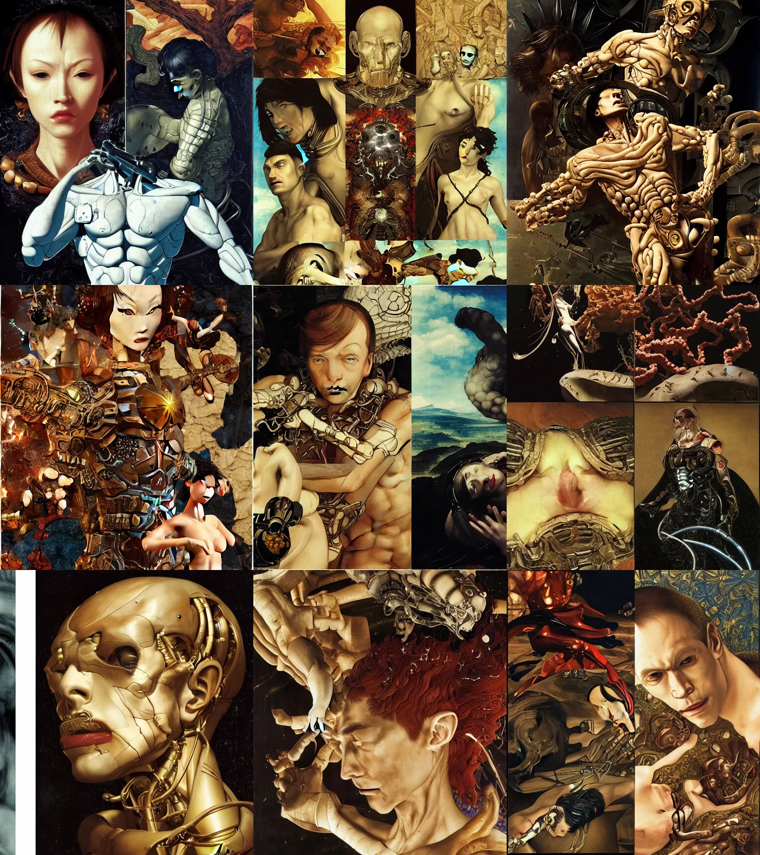 Prompt: still frame from Prometheus movie by Makoto Aida, cyborg with surreal fantasy guts by neri oxmn by jan van eyck painted by Caravaggio and by Hisashi Tenmyouya by Fuyuko Matsui by Makoto Aida by Yasunari Ikenaga by Takato Yamamoto