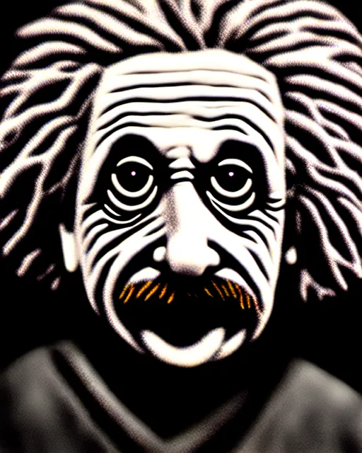 Image similar to gritty close up picture of albert einstein with hollow eyes, lovecratftian, horror, eldritch abomination, artstation