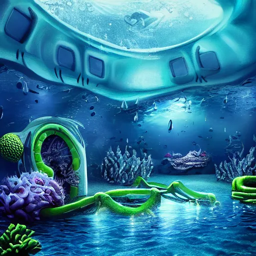 Image similar to underwater alien playground, photorealistic, detailed