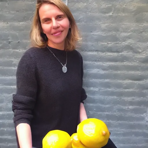 Image similar to Julia Davis holding a lemon