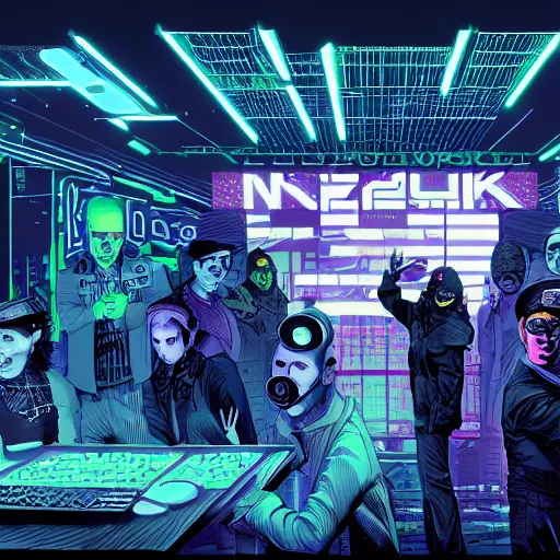 Image similar to a cyberpunk club by sebastian bakała and ward lindhout and bogna gawronska and jakub przybolewski and alicja uzarowska and kacper niepokolczycki and simon besombes and furio tedeschi and lea leonowicz