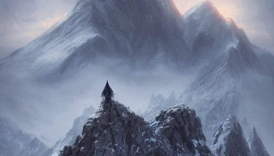 Prompt: A beautiful picture of nazgul over a snow topped mountain by greg rutkowski and Kalin Popov, trending on artstation