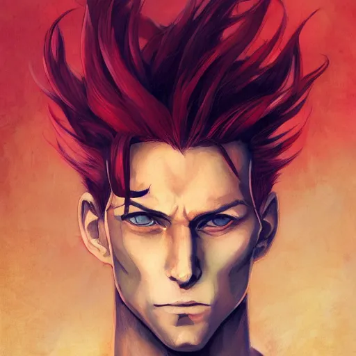 Prompt: headshot portrait of male anime character extremely sharp jaws slit yellow eyes medium length red hair inspired by tom hiddleston by anato finnstark, tom bagshaw, brom