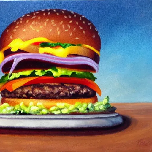 Image similar to oil painting of a burger king